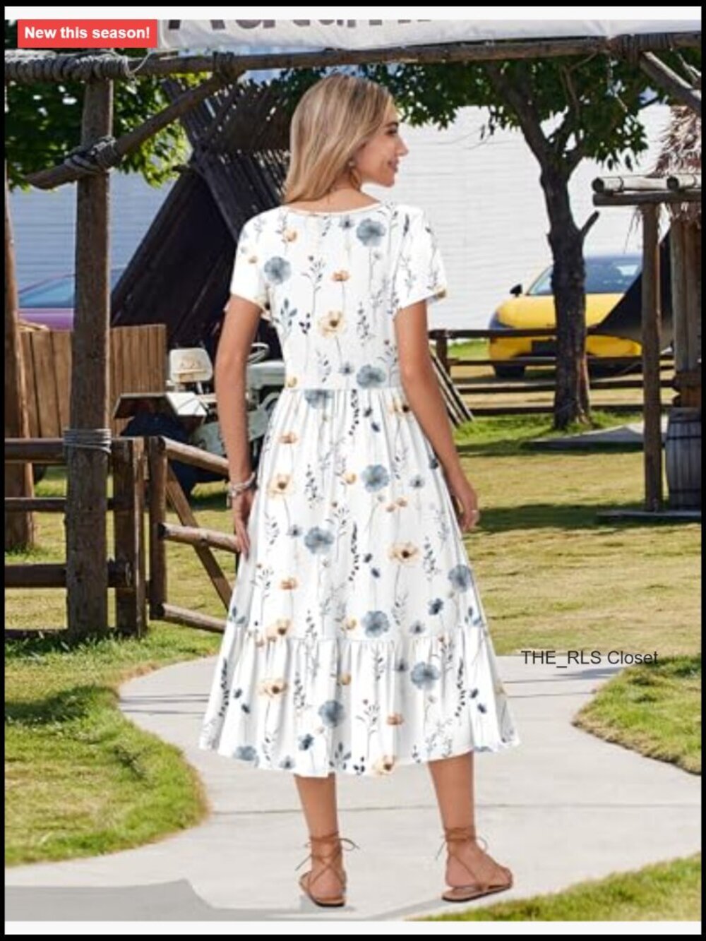 Summer Midi A Line Dress Short Sleeve Casual Flowy Tiered Beach Sundress with - Picture 6 of 7